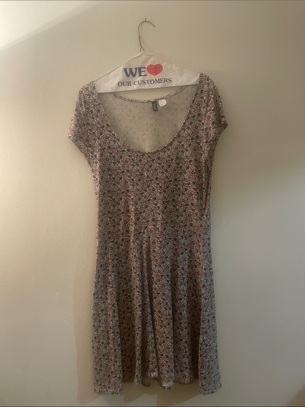 Divided Floral Scoop-Neck Midi Dress in Pink and Black